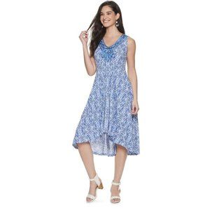 World Unity Sleeveless Front Applique Blue and White Dress - L